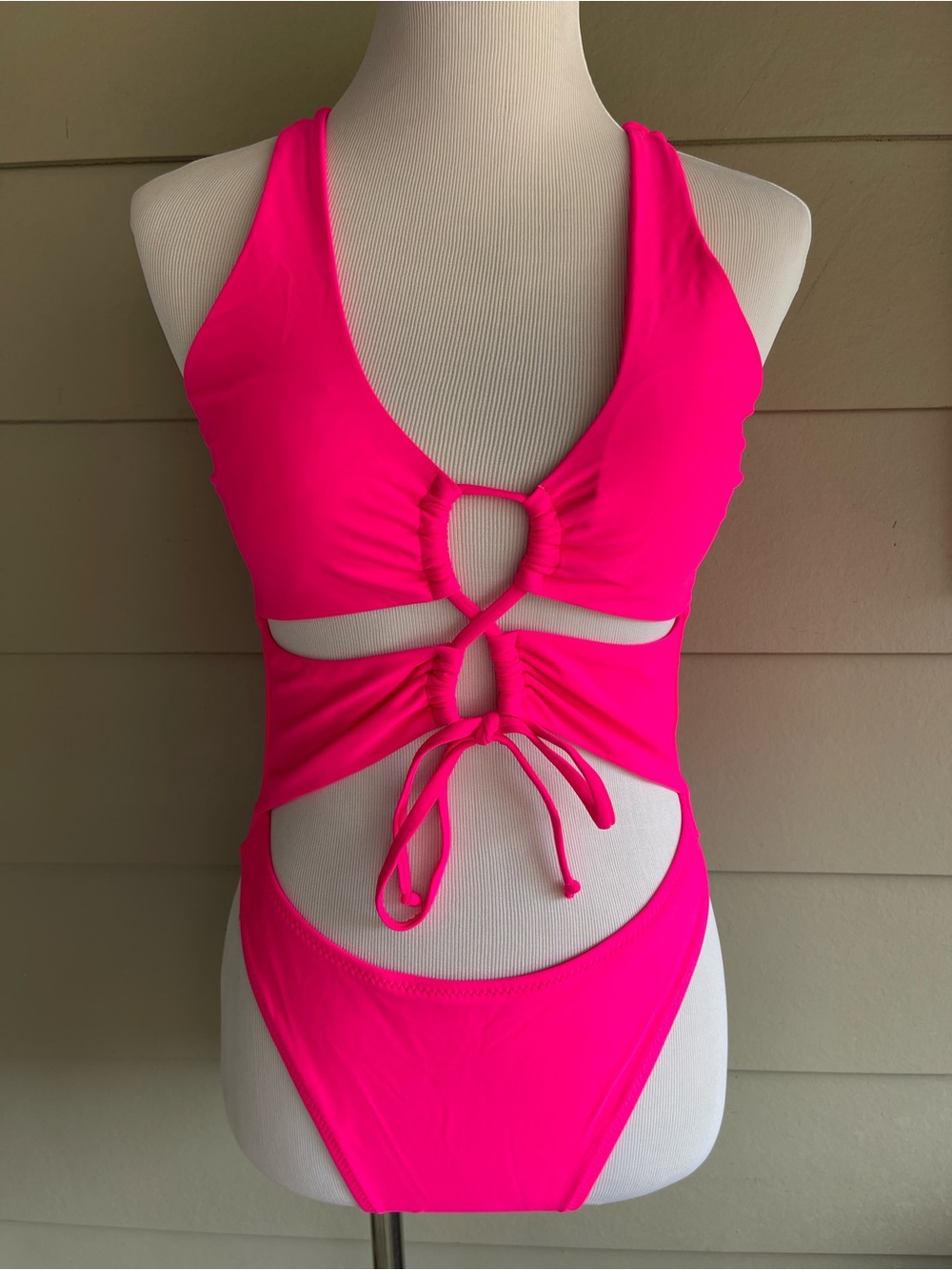 Bright Pink Cutout Monokini One-Piece Swimsuit with Tie Front